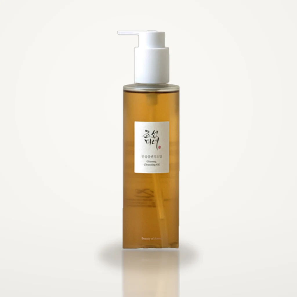 Beauty of Joseon Ginseng Cleansing Oil 210ml amber pump bottle on a soft warm-white studio backdrop