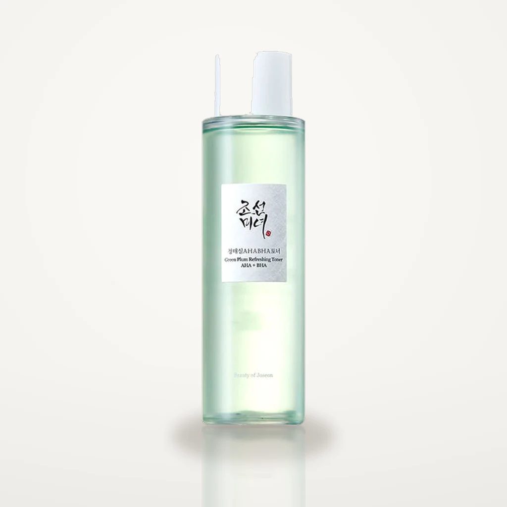 Beauty of Joseon Green Plum Refreshing Toner 150ml green bottle on a soft warm-white studio backdrop