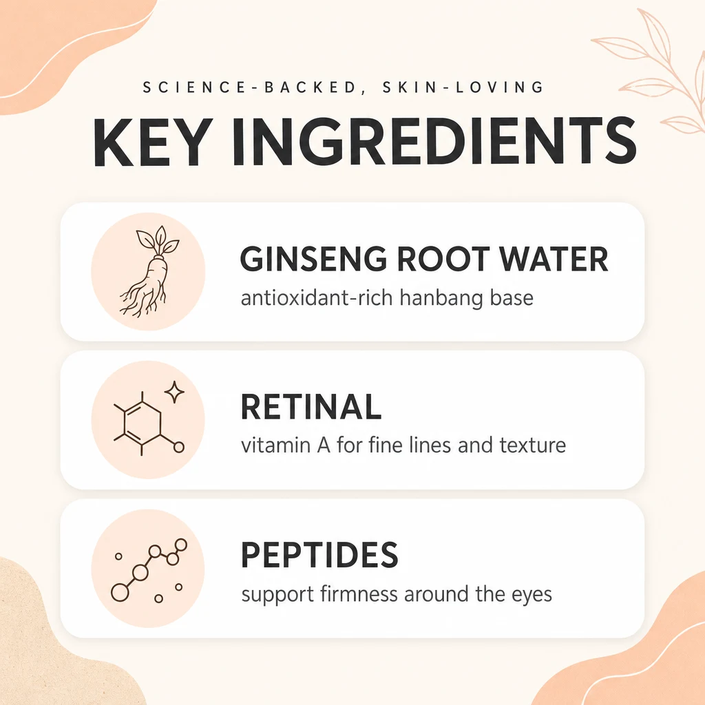 Key ingredients panel for Beauty of Joseon Revive Eye Serum: ginseng root water, retinal and peptides
