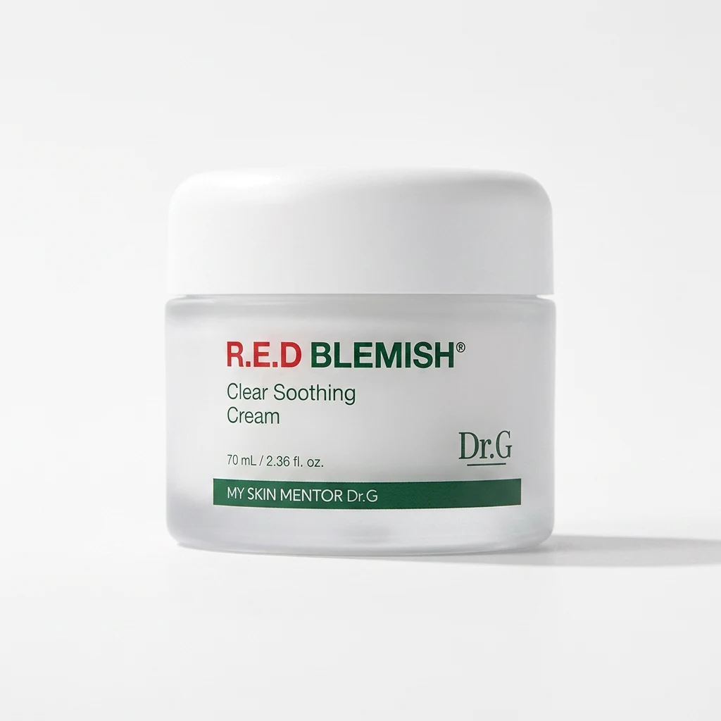 Dr.G R.E.D Blemish Clear Soothing Cream 70ml on a clean white studio backdrop