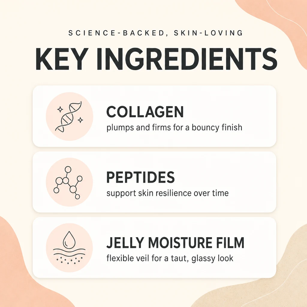 Key ingredients panel for MEDICUBE Collagen Jelly Cream: collagen, peptides and a jelly moisture film