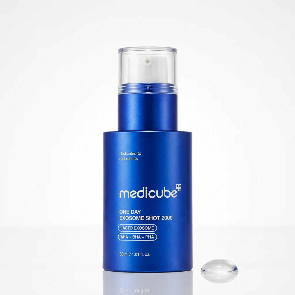 MEDICUBE One Day Exosome Shot 2000 pore serum bottle on a clean studio backdrop