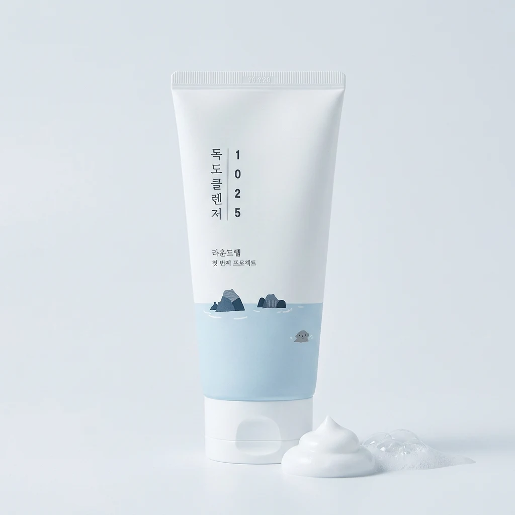 ROUND LAB 1025 Dokdo Cleanser 150ml tube on a clean white studio backdrop