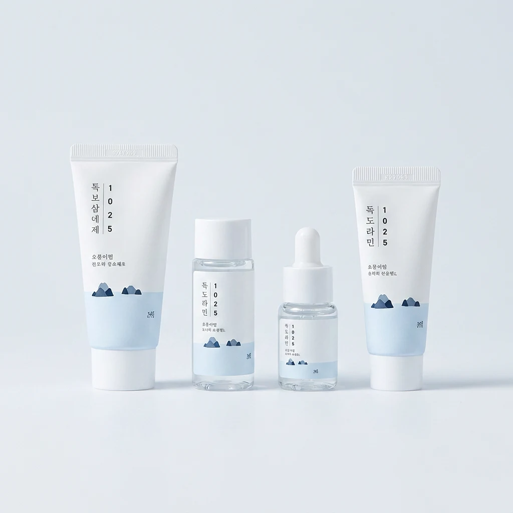 ROUND LAB 1025 Dokdo Trial Kit with cleanser 30ml, toner 20ml, ampoule 10ml and cream 20ml