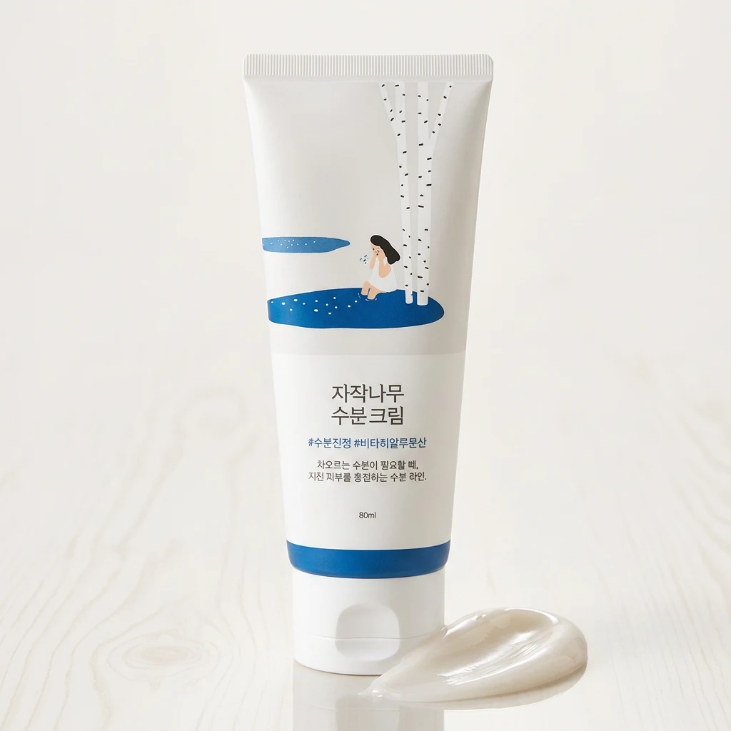 ROUND LAB Birch Juice Moisturizing Cream 80ml jar on a clean white studio backdrop