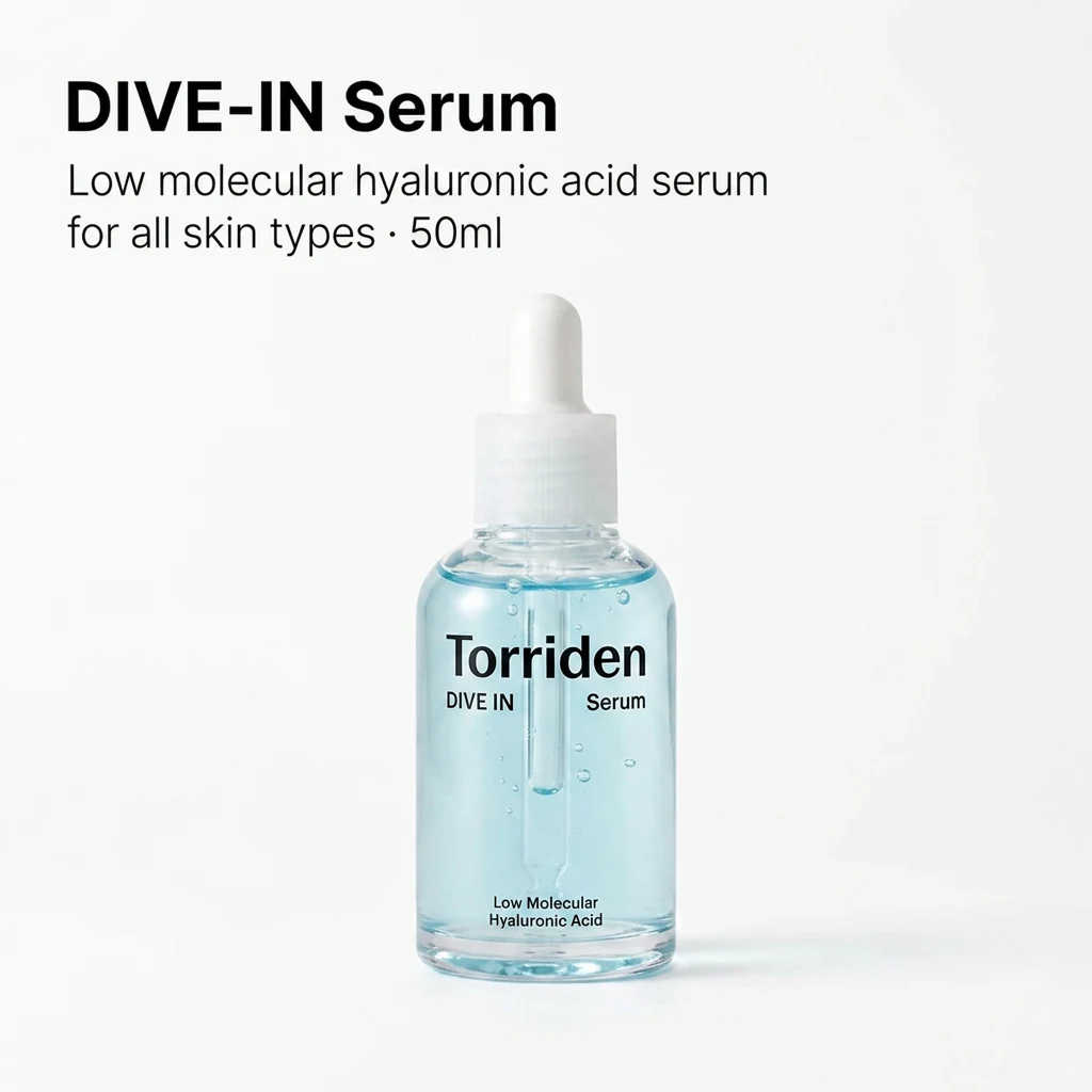 TORRIDEN DIVE-IN Low Molecular Hyaluronic Acid Serum 50ml bottle on a clean white studio backdrop